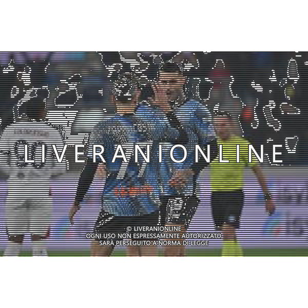 TVRG Atalanta vs Cagliari nella foto Gianluca Scamacca (Atalanta) e Davide Zappacosta (Atalanta) esultanza dopo il gol dell\'1 a 0 Bergamo 13-12-2025 New Balance Arena - Stadio di Bergamo Atalanta vs Cagliari Campionato Serie A Enilive - 15a giornata foto Roberto Garavaglia/Agenzia Aldo Liverani sas