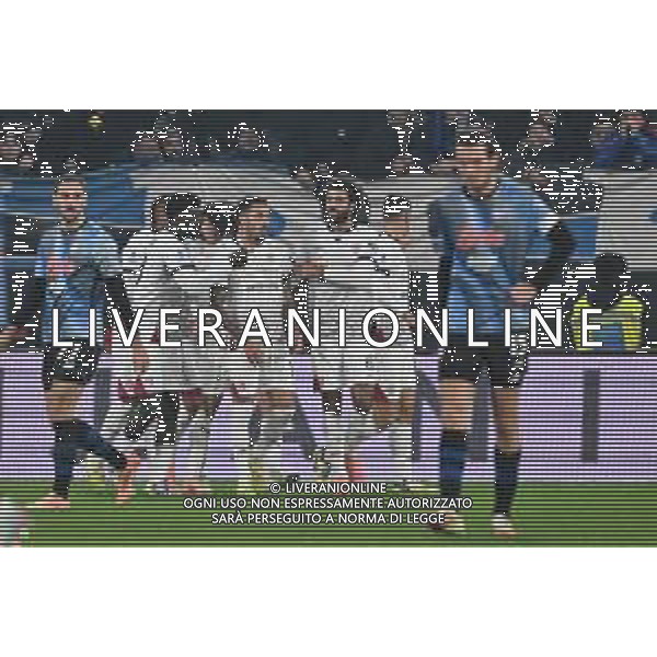 TVRG Atalanta vs Cagliari nella foto giocatori Cagliari esultanza dopo il gol dell\'1 a 1 Bergamo 13-12-2025 New Balance Arena - Stadio di Bergamo Atalanta vs Cagliari Campionato Serie A Enilive - 15a giornata foto Roberto Garavaglia/Agenzia Aldo Liverani sas