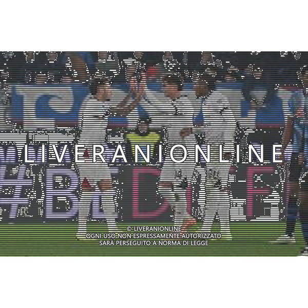 TVRG Atalanta vs Cagliari nella foto giocatori Cagliari esultanza dopo il gol dell\'1 a 1 Bergamo 13-12-2025 New Balance Arena - Stadio di Bergamo Atalanta vs Cagliari Campionato Serie A Enilive - 15a giornata foto Roberto Garavaglia/Agenzia Aldo Liverani sas