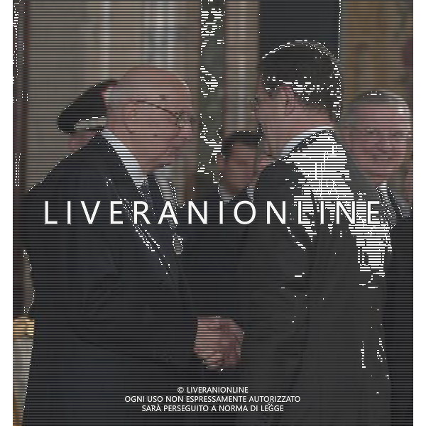 ROMA, 15 MAGGIO 2006 QUIRINALE INSEDIAMENTO DEL PRESIDENTE DELLA REPUBBLICA GIORGIO NAPOLITANO NELLA FOTO IL PRESIDENTE DELLA REPUBBLICA GIORGIO NAPOLITANO E ROMANO PRODI FOTO AG ALDO LIVERANI