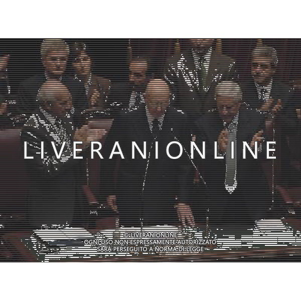 ROMA, 15 MAGGIO 2006 SEDUTA COMUNE CAMERA E SENATO CON I RAPPRESENTANTI DELLE REGIONI PER IL GIURAMENTO DEL PRESIDENTE DELLA REPUBBLICA GIORGIO NAPOLITANO NELLA FOTO FAUSTO BERTINOTTI - GIORGIO NAPOLITANO - FRANCO MARINI FOTO AG ALDO LIVERANI