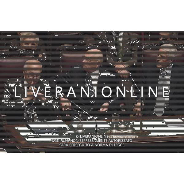 ROMA, 15 MAGGIO 2006 SEDUTA COMUNE CAMERA E SENATO CON I RAPPRESENTANTI DELLE REGIONI PER IL GIURAMENTO DEL PRESIDENTE DELLA REPUBBLICA GIORGIO NAPOLITANO NELLA FOTO FAUSTO BERTINOTTI - GIORGIO NAPOLITANO - FRANCO MARINI FOTO AG ALDO LIVERANI