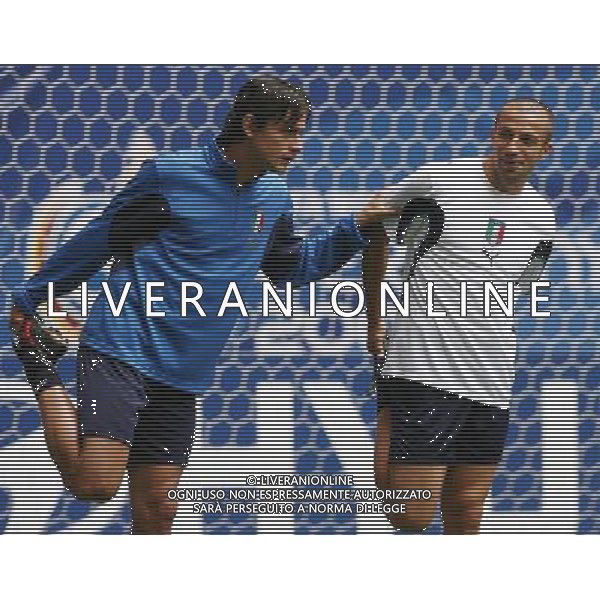 Hamburg 21 giugno 2006 Allenamento ufficiale della nazionale italiana presso il Fifa World Cup Stadium di Hamburg nella foto: Inzaghi Filippo e Del Piero Alessandro foto Andry / Ag. Aldo Liverani