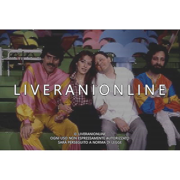 ARCHIVIO GIOVANNI LIVERANI-ALDO LIVERANI TRASMISSIONE TELEVISIVA TE LA DO IO L \'AMERICA NELLA FOTO MARIA ROSARIO OMAGGIO-TEO TEOCOLI-MASSIMO BOLDI-ANDY LUOTTO AGENZIA ALDO LIVERANI