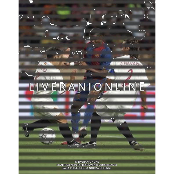 Monaco Montecarlo 25/08/2006 Supercoppa Europea 2006 barcellona-siviglia 0:3 nella foto eto\'o, javi navarro e david ph marco luzzani/ag aldo liverani s.a.s.