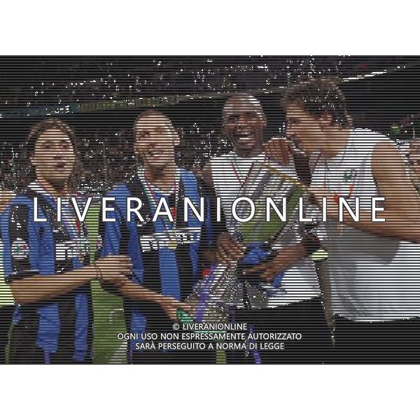 Inter - Roma Supercoppa Italiana Tim 26/08/2006 nella foto hernan crespo, marco materazzi, patrick vieira e zlatan ibrahimovic esultanti a fine gara con la Coppa ph santandrea/ag. aldo lvierani