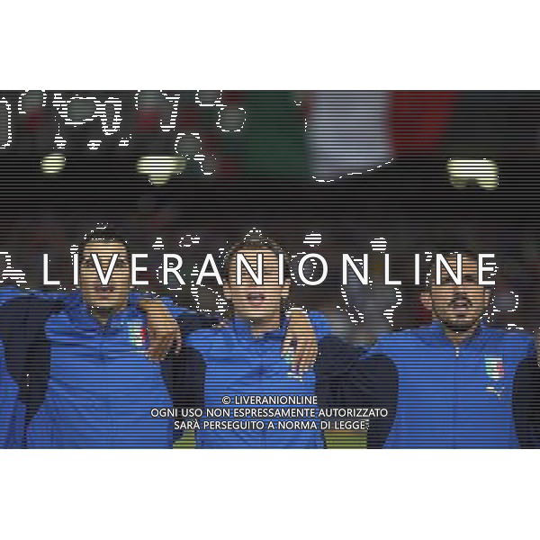 Italia - Lituania qualificazione europei a Napoli 02/09/2006 nella foto simone perrotta, antonio cassano e gennaro gattuso durante l\'inno nazionale * ph gianni nucci/ag: aldo liverani