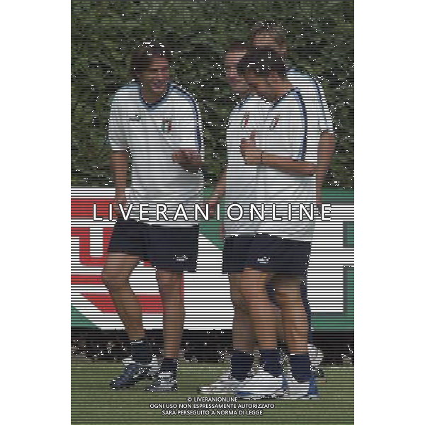 Coverciano (Fi) 02/09/03 Allenamento della Nazionale italiana di Calcio Nella foto: Il gruppo degli juventini Tacchinardi Alessio Birindelli Alessandro e Del Piero Alessandro* Ph Gianni Nucci/Aldo Liverani