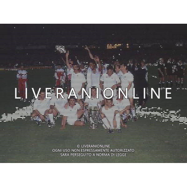 Milan - Steaua Bucarest finale Coppa Campioni 24/05/1989 nella foto l\'esultanza del Milan vincitore della Coppa ph archivio ag. aldo liverani