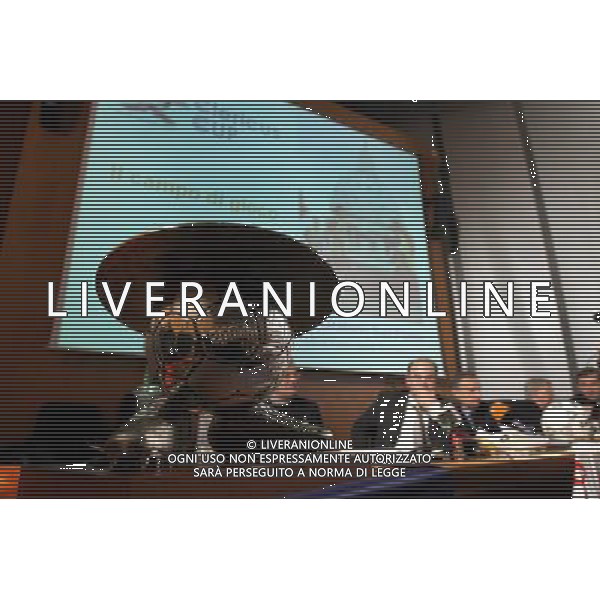 Roma, 20 02 2007 Conferenza stampa di presentazione della \'Clericus Cup\' prima edizione del campionato di calcio per preti e seminaristi provenienti da tutto il mondo promosso dal Csi. Nella foto: la coppa del primo classificato viene presentata alla sta