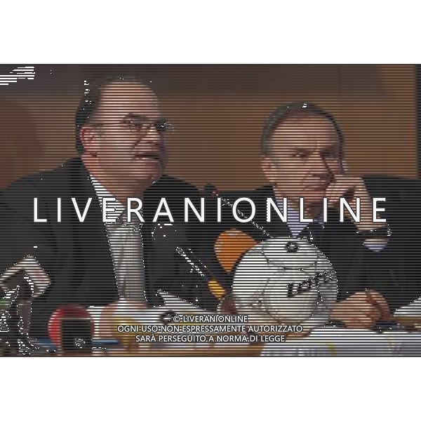 Roma, 20 02 2007 Conferenza stampa di presentazione della \'Clericus Cup\' prima edizione del campionato di calcio per preti e seminaristi provenienti da tutto il mondo promosso dal Csi. Nella foto: Edio Costantini (pres. CSI) e Gianni Petrucci (pres. Coni