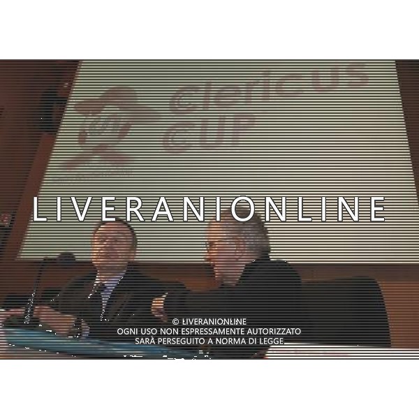 Roma, 20 02 2007 Conferenza stampa di presentazione della \'Clericus Cup\' prima edizione del campionato di calcio per preti e seminaristi provenienti da tutto il mondo promosso dal Csi. Nella foto: Gianni Petrucci (pre. Coni) e don Antonio Mazzi. ©Fl