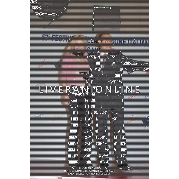 CONFERENZA STAMPA 57 FESTIVA DI SANREMO 26/02/2007 NELLA FOTO PIPPO BAUDO-MICHELLE HUNZIKER FOT AG-ALDO LIVERANI