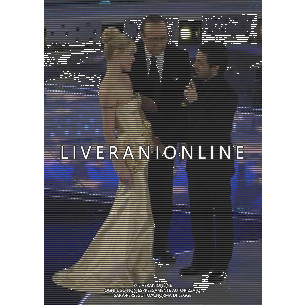 SAN REMO 27/2/2007 57° FESTIVAL DELLA CANZONE ITALIANA NELLA FOTO MICHELLE HUNZIKER, PIERO MAZZOCCHETTI E PIPPO BAUDO FOTO AG ALDO LIVERANI