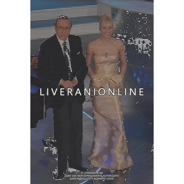 57¡ FESTIVAL DELLA CANZONE ITALIANA SAN REMO PRIMA SERATA 27/2/2007 NELLA FOTO PIPPO BAUDO E MICHELLE HUNZIKER FOTO AG/AGENZIA ALDO LIVERANI