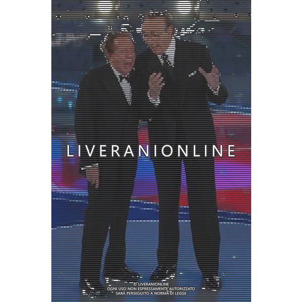 SANREMO 3/3/2007 SERATA FINALE DEL 57° FESTIVAL DELLA CANZONE ITALIANA NELLA FOTO MIKE BONGIORNO E PIPPO BAUDO FOTO AG ALDO LIVERANI