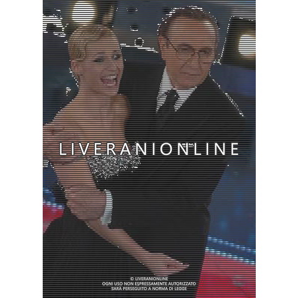 SAN REMO 3/3/2007 SERATA FINALE DEL 57° FESTIVAL DELLA CANZONE ITALIANA NELLA FOTO MICHELLE HUNZIKER E PIPPO BAUDO FOTO AG ALDO LIVERANI