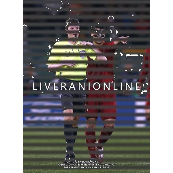 Roma - Manchester United - UEFA Champions League Andata Quarti di Finale Stadio Olimpico 04/04/2007 nella foto: Cristian Chivu indica all\'arbitro l\'autore del fallo su Totti Paul SCHOLES ph Corradetti / Ag. Aldo Liverani