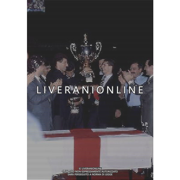 Premiazione Mundialito 1987 nella foto i giocatori del Milan Tassotti e Massaro ph archivio aldo liverani