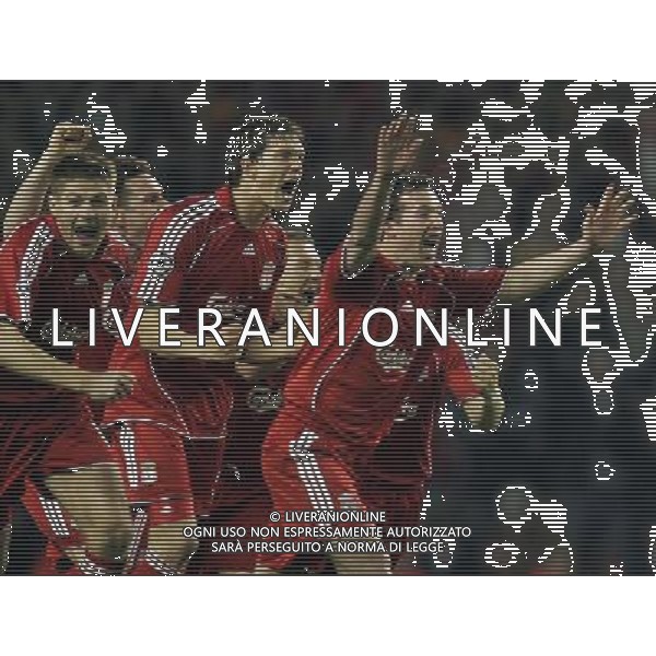 Liverpool fc - Chelsea fc, Semifinale ritorno Champions League 01/05/2007 nella foto esultanza dei giocatori del Liverpool che festaggiano la vittoria Ph Marcello Pozzetti©IPS /Ag. Aldo Liverani