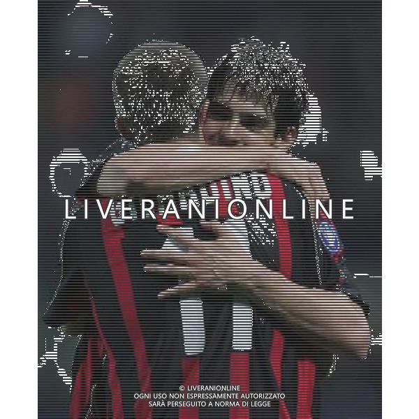 Milan - Manchester United Semifinale di ritorno di Champions League 02/05/2007 nella foto esultanza dopo il gol di alberto gilardino con kaka ph andry/ag. aldo liverani