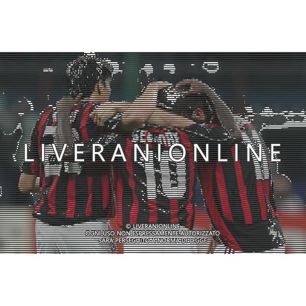 Milan - Manchester United Semifinale di ritorno di Champions League 02/05/2007 nella foto esultanza dopo il gol di alberto gilardino con kaka e seedorf ph andry/ag. aldo liverani