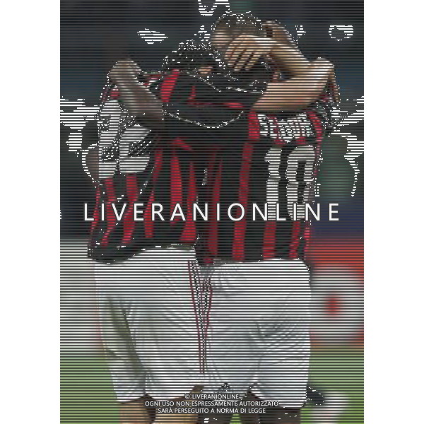 Milan - Manchester United Semifinale di ritorno di Champions League 02/05/2007 nella foto esultanza dopo il gol di alberto gilardino con kaka e seedorf ph andry/ag. aldo liverani
