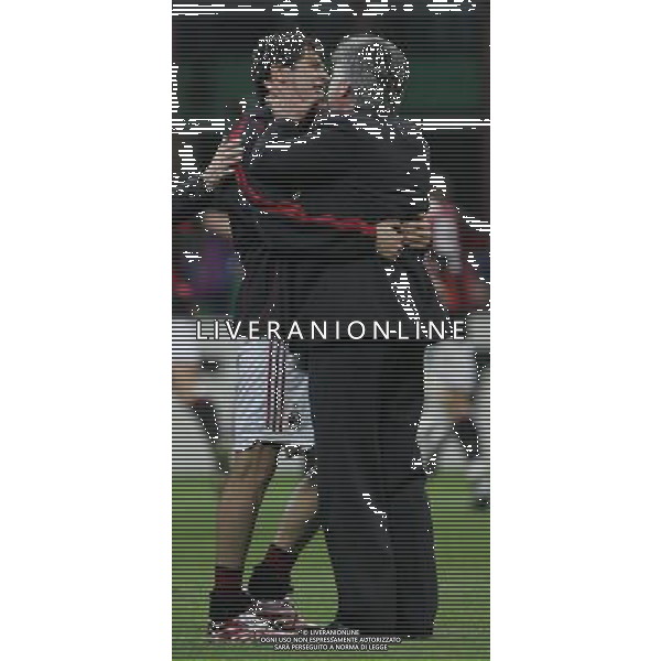 Milan - Manchester United Semifinale di ritorno di Champions League 02/05/2007 nella foto esultanza a fine gara di carlo ancelotti con kaka per la vittoria e il passaggio in finale ph andry/ag. aldo liverani