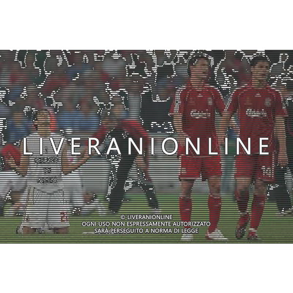 Milan - Liverpool finale Champions League Stadio Olimpico di Atene 23/05/2007 nella foto l\'esultanza di kaka a fine gara che mostra la maglietta ph andry/Ag. Aldo Liverani