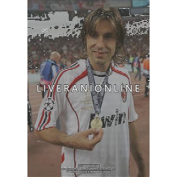 Milan - Liverpool finale Champions League Stadio Olimpico di Atene 23/05/2007 Festeggiamenti per la vittoria del Milan campione nella foto esultanza di andrea pirlo che mostra la medaglia ph luzzani/Ag. Aldo Liverani