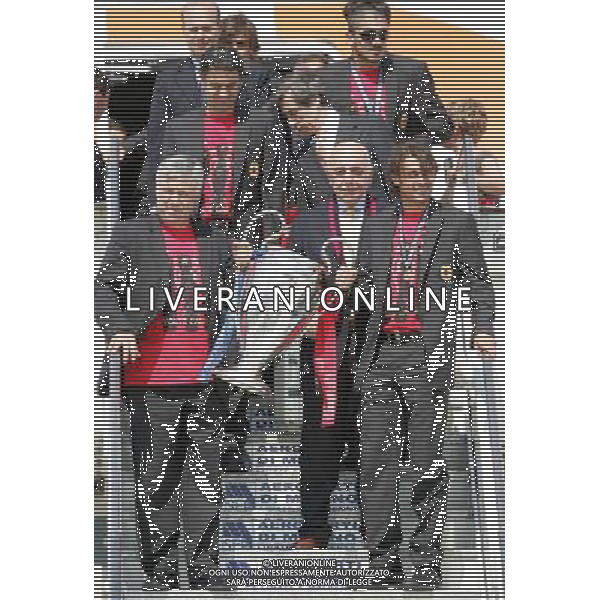 Arrivo alla Malpensa dei giocatori del Milan campione d\'Europa vincitori della Champions League vinta contro il Liverpool 24/05/2007 nella foto carlo ancelotti, adriano galliani e paolo maldini con la coppa ph Andry/ag. Aldo Liverani