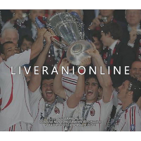 Atene 23 maggio 2007 AC Milan - Liverpool Fc finale champions league nella foto: Kaka Cafu e Kaladze alzano la coppa foto Andry / Ag. Aldo Liverani