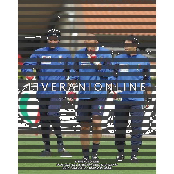 Allenamento Raduno Nazionale Italiana a Coverciano 29.05.2007 Nella Foto: gianluigi Buffon, Christian Abbiati e Amelia Marco Ag. Aldo Liverani