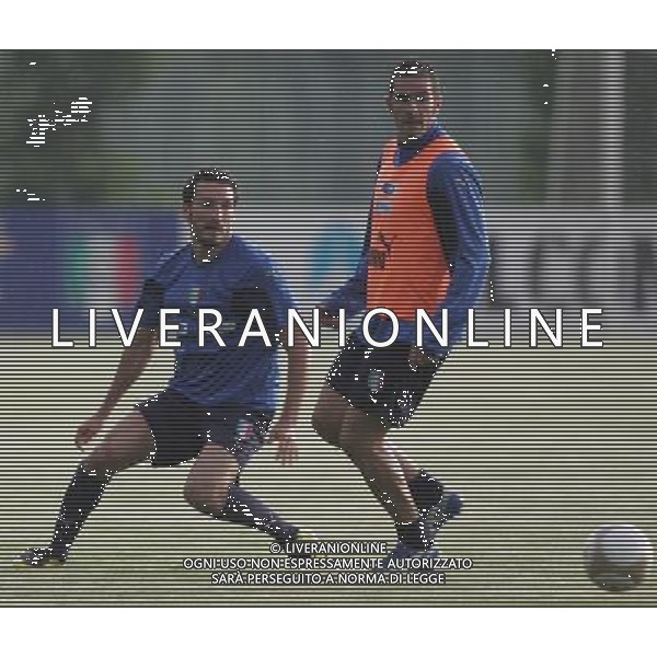 Allenamento della Nazionale Italiana nel centro sportivo Milanello a Cornago 04/06/2007 nella foto gianluca zambrotta e cristiano lucarelli ph andry/ag. aldo liverani