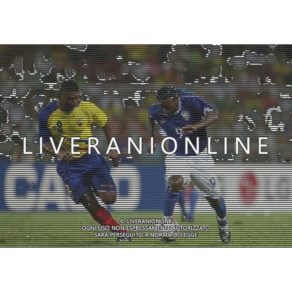 COPPA AMERICA VENEZUELA 2007 INTERNATIONAL FOOTBALL STADIO PUERTO LA CRUZ 04/07/2007 EQUADOR-BRASILE (ECUADOR-BRAZIL Stadium Jose Antonio Anzoategui Puerto La Cruz ) NELLA FOTO GUAGUA J.-ECUADOR / VAGNER LOVE - BRAZIL PH GPG/AG. ALDO LIVERANI 