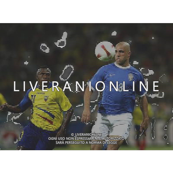 COPPA AMERICA VENEZUELA 2007 INTERNATIONAL FOOTBALL STADIO PUERTO LA CRUZ 04/07/2007 EQUADOR-BRASILE (ECUADOR-BRAZIL Stadium Jose Antonio Anzoategui Puerto La Cruz ) NELLA FOTO BENITEZ C.-ECUADOR / ALEX - BRAZIL PH GPG/AG. ALDO LIVERANI 