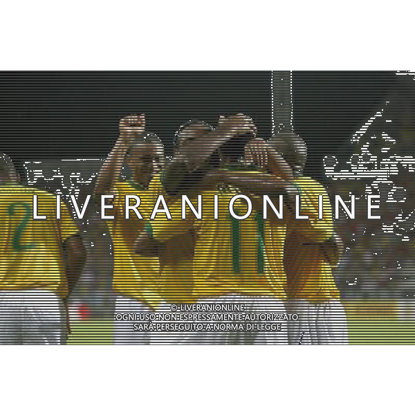 INTERNATIONAL FOOTBALL COPA AMERICA VENEZUELA 2007 BRAZIL-CHILE 6-1 (Stadium J. Antonio Anzoategui Puerto La Cruz ) ROBINHO E JULIO BAPTISTA E VAGNER LOVE FESTEGGIANO IL GOL DEL 3-0 ph GPG/ag aldo liverani s.a.s.