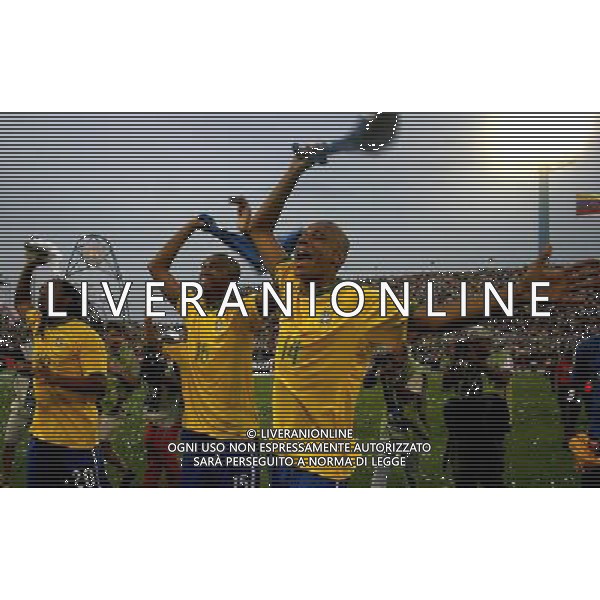 BRASILE-ARGENTINA 3-0 (Stadium Pachencho Romero Maracaibo ) FINALE COPPA AMERICA VENEZUELA 2007 / FINAL MATCH 15/07/2007 NELLA FOTO ESULTANZA DI JULIO BAPTISTA DOPO IL GOL (BRAZILIAN PLAYERS JUBILEE AFTER THE VICTORY ANDERSSON-NALDO-ALEX SILVA) PH GPG/AG. ALDO LIVERANI ONLY ITALY 