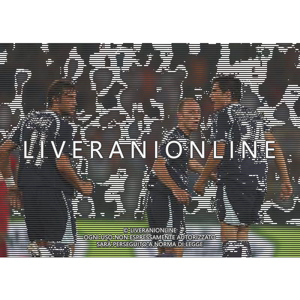 Roma (Stadio Olimpico) - 14 / 08 / 2007 - 3° turno preliminare Champhions League - Lazio Vs Dinamo Bucarest (1-1) - nella foto: Cristian LEDESMA Massimo MUTARELLI e Stefano MAURI ph Corradetti / ag. Aldo Liverani