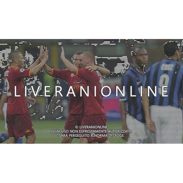 Milano 19 agosto 2007 Inter-Roma Supercoppa Italiana 2007 nella foto: esultanza a fine gara di De Rossi Daniele con Tonetto Max e Rosi Aleandro foto Andry / Ag. Aldo Liverani