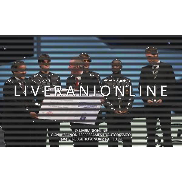 Sorteggio Champions League Monaco Montecarlo 30/08/2007 nella foto i premiati kaka\', clarence seedorf, paolo maldini e Peter Cech con Michel Platini e premio uefa per beneficenza ph Luzzani/Ag. Aldo Liverani Sas