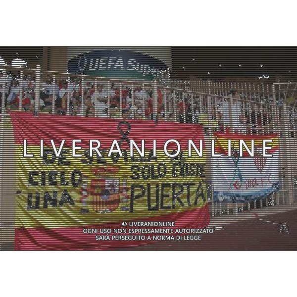 Milan - Siviglia SuperCoppa Europea Monaco Montecarlo 31/08/2007 nella foto striscione dei tifosi in omaggio ad antonio Puerta ph Ag. Aldo liverani