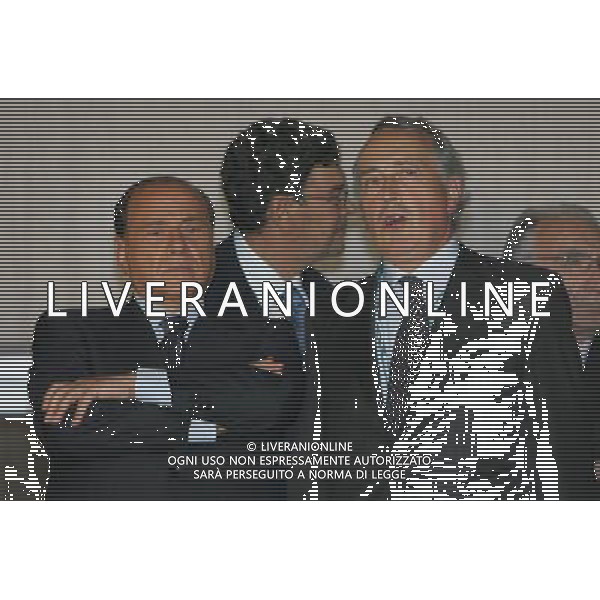 Milan - Siviglia SuperCoppa Europea Monaco Montecarlo 31/08/2007 Premiazione e festeggiamenti dei giocatori del Milan vincitori della Coppa nella foto Silvio Berlusconi con Giancarlo Abete ph Ag. Aldo liverani