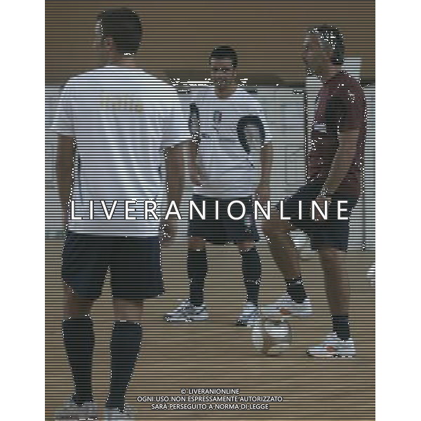 ALLENAMENTO NAZIONALE ITALIANA A COVERCIANO 04/09/2007 nella foto il CT Roberto Donadoni con Antonio Di Natale durante l\' allenamento di questa mattina in palestra ph Bucco/Ag. Aldo Liverani Sas