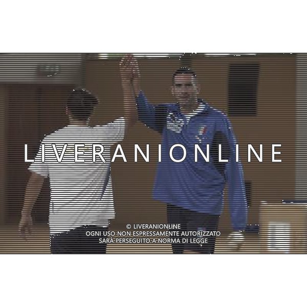 ALLENAMENTO NAZIONALE ITALIANA A COVERCIANO 04/09/2007 nella foto Cristiano Lucarelli con Mauro Camoranesi durante l\' allenamento di questa mattina in palestra ph Bucco/Ag. Aldo Liverani Sas