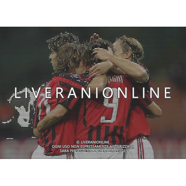 Milano 18/09/2007 champions league 2007/08 milan-benfica 2:1 nella foto inzaghi filippo esulta dopo il gol con kaka, pirlo e ambrosini ph marco luzzani/ag aldo liverani s.a.s.