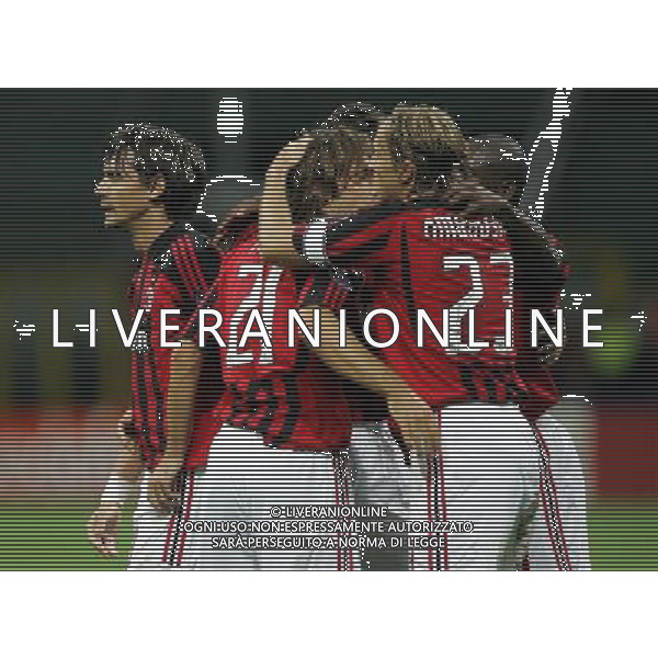 Milano 18/09/2007 champions league 2007/08 milan-benfica 2:1 nella foto inzaghi filippo esulta dopo il gol con kaka, pirlo e ambrosini ph marco luzzani/ag aldo liverani s.a.s.