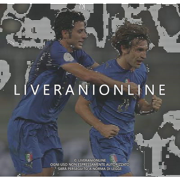 Genova 13 ottobre 2007 Italia-Georgia qualificazioni Euro 2008 nella foto: esultanza di Andrea Pirlo con Fabio Grosso foto Andry / Ag. Aldo Liverani