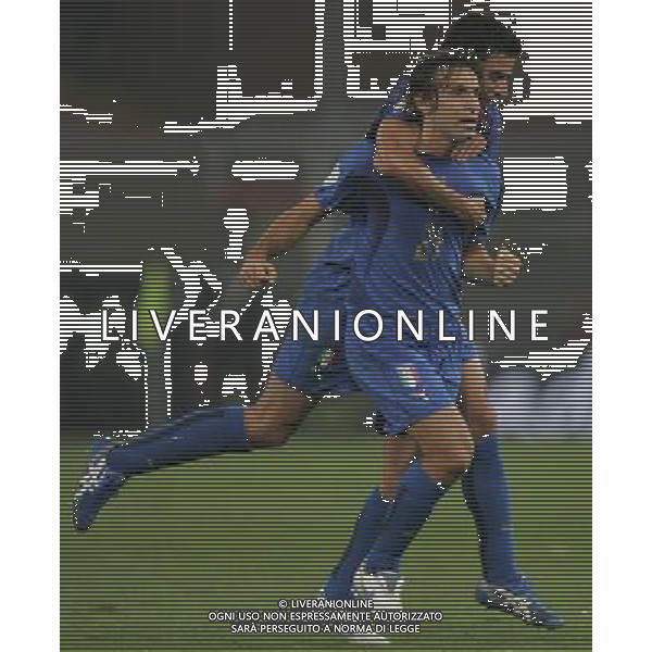 Genova 13 ottobre 2007 Italia-Georgia qualificazioni Euro 2008 nella foto: esultanza di Andrea Pirlo con Fabio Grosso foto Andry / Ag. Aldo Liverani