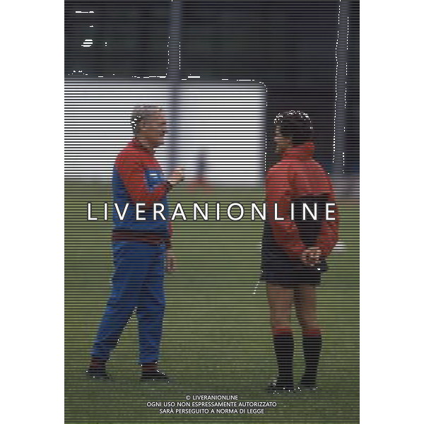 Nils Liedholm allenatore del Milan con Fabio Capello ph archivio agenzia aldo liverani Sas